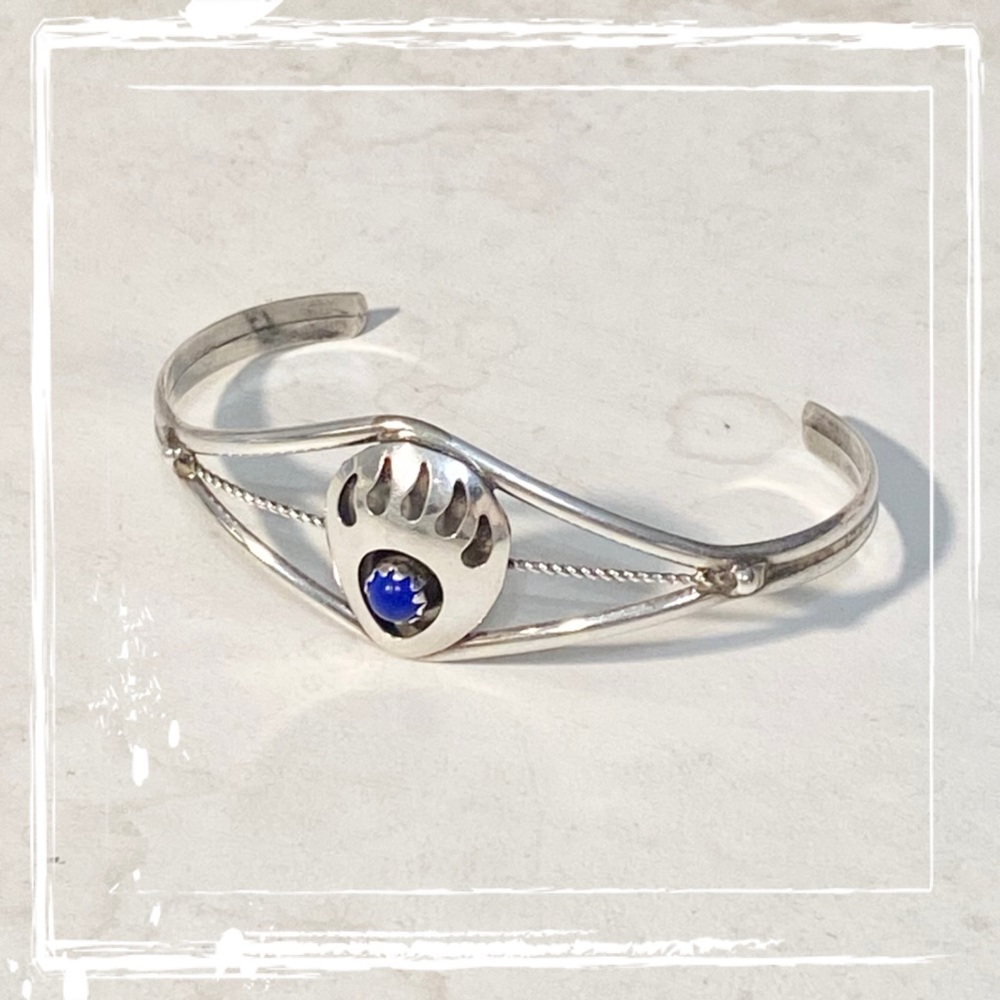 Lapis Lazuli Sterling Silver Bear Paw Navajo Baby Cuff Bracelet